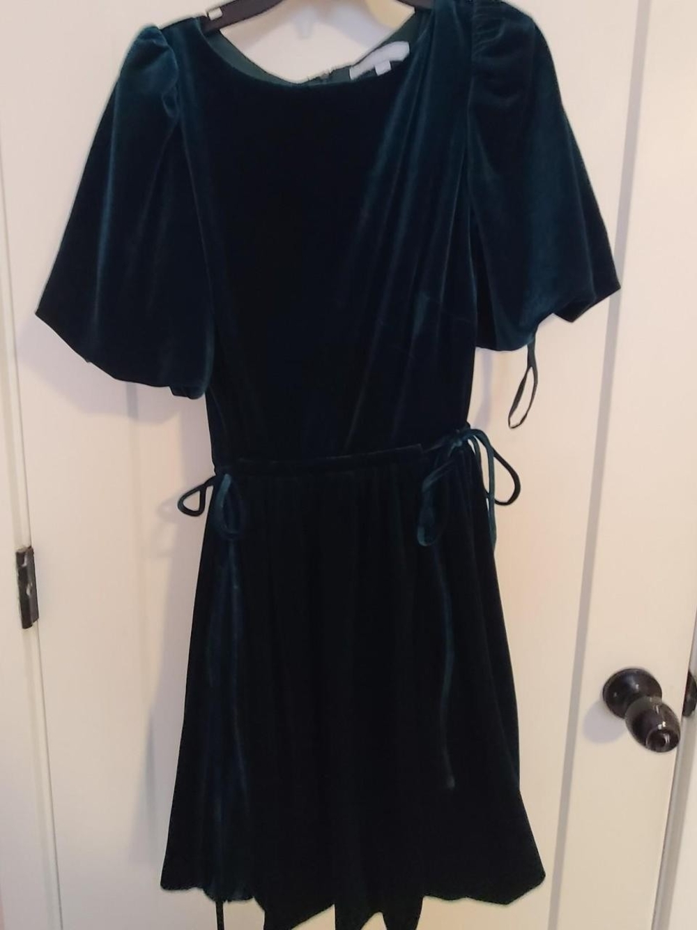 ANTONIO MELANI Dark Green Velvet Tie-Waist Above Knee Bubble Hem Dress